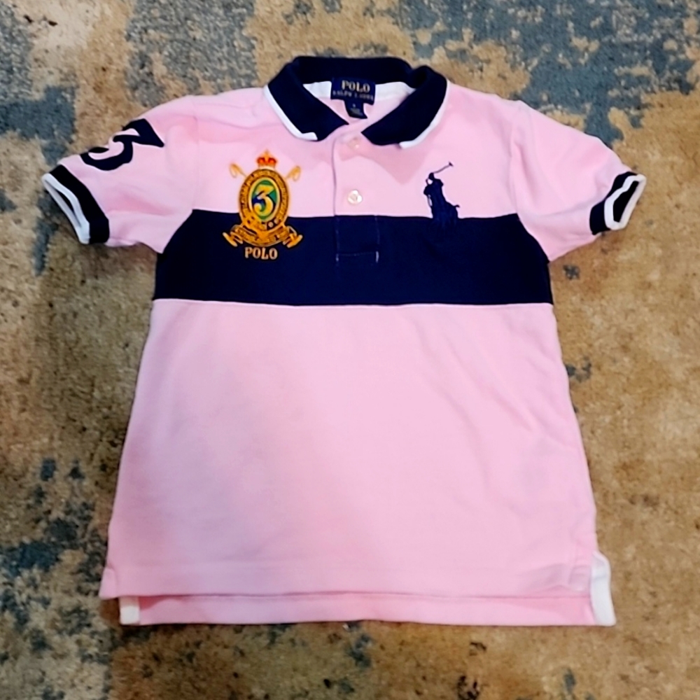 Boy Polo ralph lauren polo shirt size 4 pink and navy blue